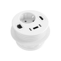 Passa-cabos para secretária Powerhub Ø80 com tomada, USB, RJ45 e HDMI