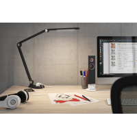 Candeeiro de secretária LED D80 com passa-cabos, tomada e portas USB