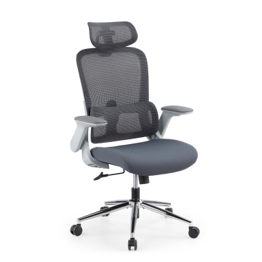 cadeira ergonomica cinza dexter malha mesh bracos rebativeis apoio lombar apoio de cabeca 1