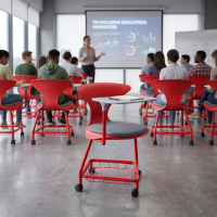 Cadeira escolar Agora com prancheta e rodas, para salas de aula e de formação