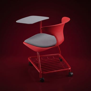 cadeira com palmatoria vermelho com pala de escrita rodizios plastico sem bracos 10