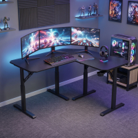 Secretária gaming em L Volcano, 140x140cm, regulável em altura