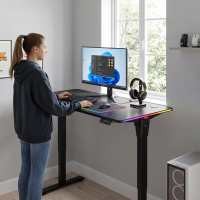 Secretária gaming NewLevel com regulação elétrica de altura, 140x60cm