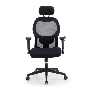 cadeira home office preto com apoio de cabeca malha mesh bracos regulaveis 2d apoio lombar apoio de cabeca 3