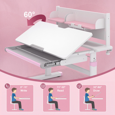 mesa de escritorio juvenil branco rosa ergokid 8
