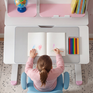 mesa de escritorio juvenil branco rosa ergokid 5