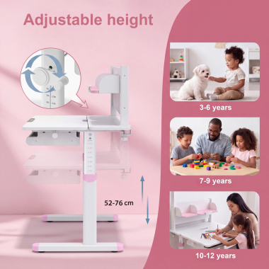 mesa de escritorio juvenil branco rosa ergokid 6