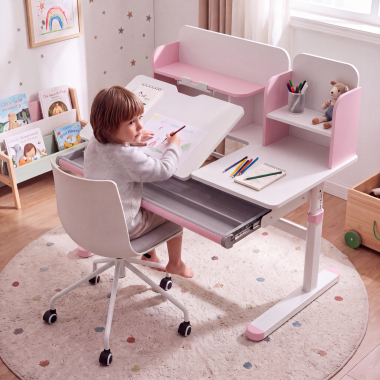 mesa de escritorio juvenil branco rosa ergokid 2