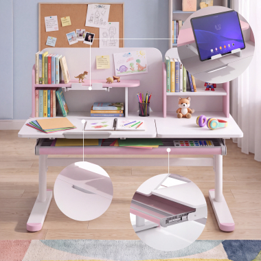 mesa de escritorio juvenil branco rosa ergokid 7