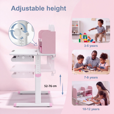 mesa de escritorio juvenil branco rosa ergokid 5
