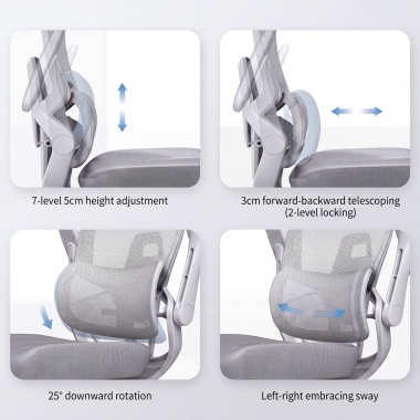cadeira ergonomica branco cinzento halo z3 malha mesh bracos regulaveis 4d apoio lombar apoio de cabeca apoio de pes extensivel 5