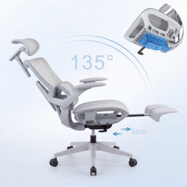 cadeira ergonomica branco cinzento halo z3 malha mesh bracos regulaveis 4d apoio lombar apoio de cabeca apoio de pes extensivel 10