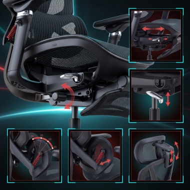 cadeira ergonomica preto glide ultra malha mesh bracos regulaveis 5d apoio lombar apoio de cabeca apoio de pes extensivel 6