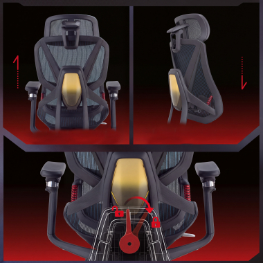 cadeira ergonomica preto glide ultra malha mesh bracos regulaveis 5d apoio lombar apoio de cabeca apoio de pes extensivel 7