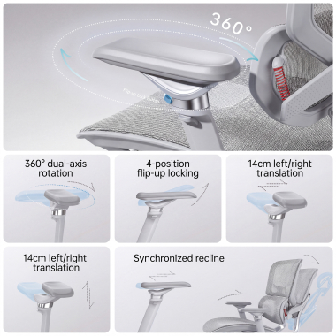 cadeira ergonomica branco cinzento glide ultra malha mesh bracos regulaveis 5d apoio lombar apoio de cabeca apoio de pes extensivel 8