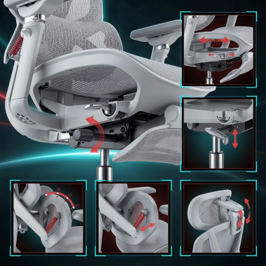 cadeira ergonomica branco cinzento glide ultra malha mesh bracos regulaveis 5d apoio lombar apoio de cabeca apoio de pes extensivel 6