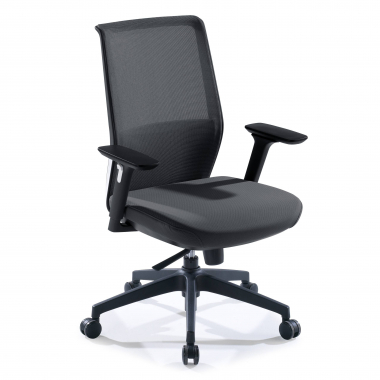 cadeira de escritorio preto vermelho estrutura cinza malha mesh bracos regulaveis 3d 1