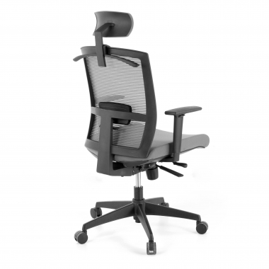 cadeira ergonomica cinza estrutura negra reposacabecas malha mesh bracos regulaveis 1d apoio lombar apoio de cabeca 7