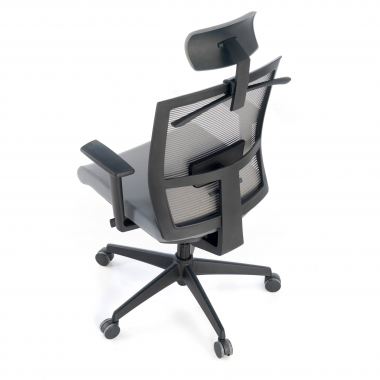 cadeira ergonomica cinza estrutura negra reposacabecas malha mesh bracos regulaveis 1d apoio lombar apoio de cabeca 5