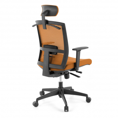 cadeira ergonomica laranja estrutura negra reposacabecas malha mesh bracos regulaveis 1d apoio lombar apoio de cabeca 7