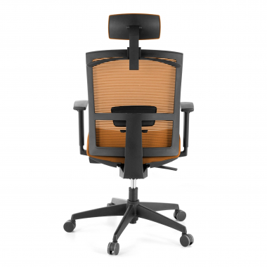 cadeira ergonomica laranja estrutura negra reposacabecas malha mesh bracos regulaveis 1d apoio lombar apoio de cabeca 8