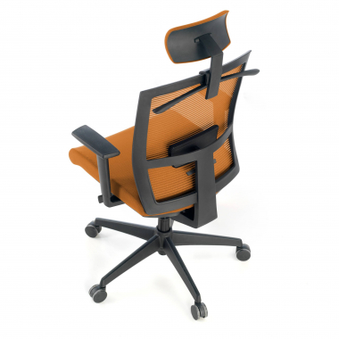 cadeira ergonomica laranja estrutura negra reposacabecas malha mesh bracos regulaveis 1d apoio lombar apoio de cabeca 5