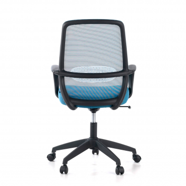 cadeira giratoria azul estrutura negra malha mesh bracos fixos 9