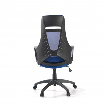 cadeira de escritorio azul estrutura negra malha mesh bracos fixos apoio de cabeca 8