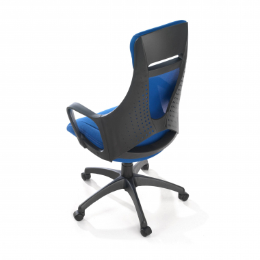cadeira de escritorio azul estrutura negra malha mesh bracos fixos apoio de cabeca 9