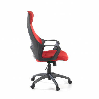 cadeira de escritorio vermelho estrutura negra malha mesh bracos fixos apoio de cabeca 7