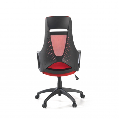 cadeira de escritorio vermelho estrutura negra malha mesh bracos fixos apoio de cabeca 8