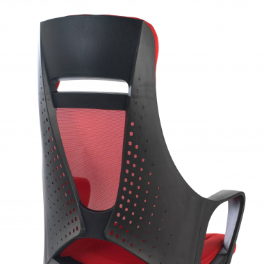 cadeira de escritorio vermelho estrutura negra malha mesh bracos fixos apoio de cabeca 5