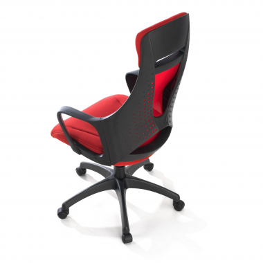 cadeira de escritorio vermelho estrutura negra malha mesh bracos fixos apoio de cabeca 6