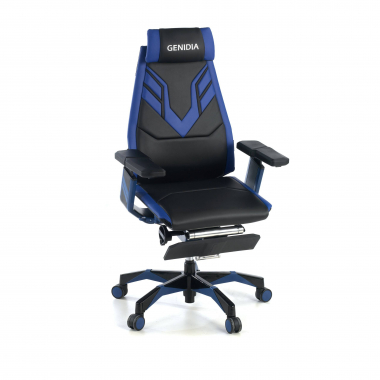 cadeira gaming azul genidia pele verdadeira bracos regulaveis 5d apoio lombar apoio de pes extensivel 1