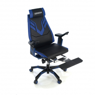 cadeira gaming azul genidia pele verdadeira bracos regulaveis 5d apoio lombar apoio de pes extensivel 6