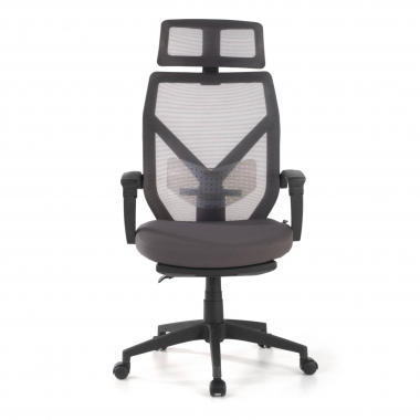 cadeira de escritorio cinza neo malha mesh bracos fixos apoio de cabeca apoio de pes extensivel 3