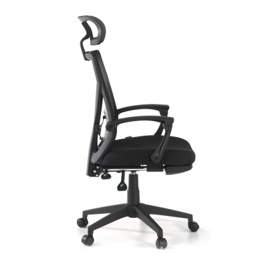 cadeira de escritorio preto neo malha mesh bracos fixos apoio de cabeca apoio de pes extensivel 4