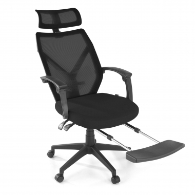 cadeira de escritorio preto neo malha mesh bracos fixos apoio de cabeca apoio de pes extensivel 9