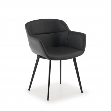 cadeira sala de espera preto 4 patas pele sintetica bracos estofados 1