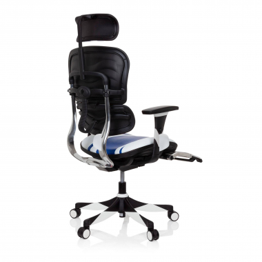 cadeira gaming azul ergoplus pele verdadeira bracos regulaveis 3d apoio lombar apoio de pes extensivel 9