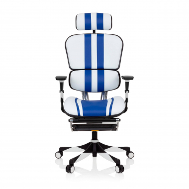 cadeira gaming azul ergoplus pele verdadeira bracos regulaveis 3d apoio lombar apoio de pes extensivel 3