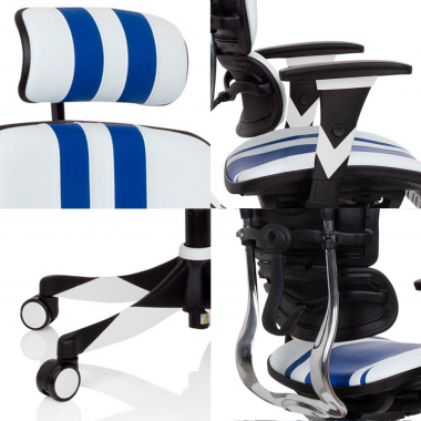 cadeira gaming azul ergoplus pele verdadeira bracos regulaveis 3d apoio lombar apoio de pes extensivel 6