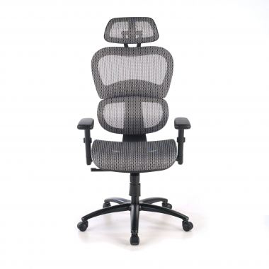 cadeira ergonomica cinza estrutura negra malha mesh bracos regulaveis 3d apoio lombar duplo apoio de cabeca 5