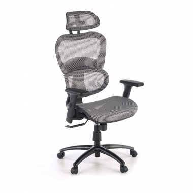 cadeira ergonomica cinza estrutura negra malha mesh bracos regulaveis 3d apoio lombar duplo apoio de cabeca 1