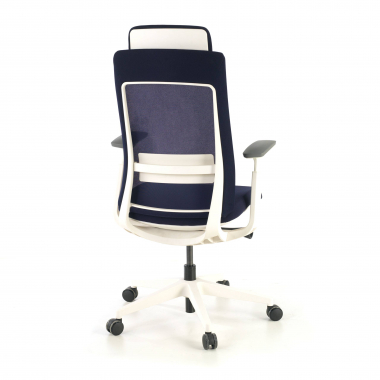 cadeira ergonomica branco azul estrutura branca tecido bracos regulaveis 3d 7