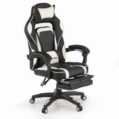 cadeira gaming branco logan pele sintetica bracos moveis almofada lombar e cervical apoio de cabeca apoio de pes extensivel 1