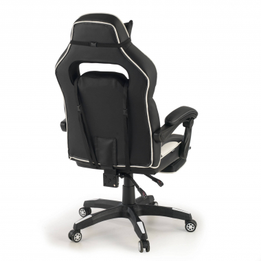 cadeira gaming branco logan pele sintetica bracos moveis almofada lombar e cervical apoio de cabeca apoio de pes extensivel 7