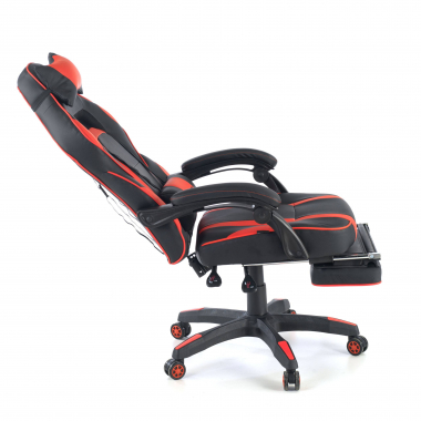 cadeira gaming vermelho logan pele sintetica bracos moveis almofada lombar e cervical apoio de cabeca apoio de pes extensivel 7
