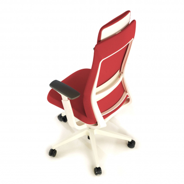 cadeira ergonomica branco vermelho estrutura branca tecido bracos regulaveis 3d 7