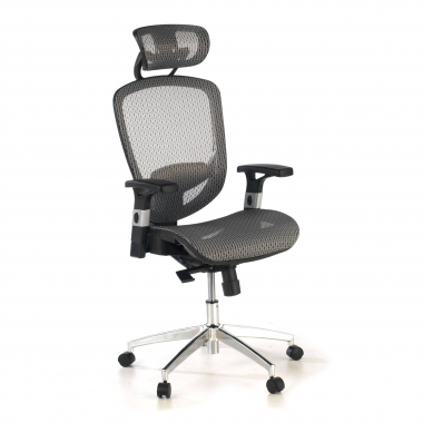 cadeira de escritorio cinza flex malha mesh bracos moveis apoio lombar apoio de cabeca 1
